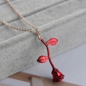 Red Rose Pendant Necklace - Women's Jewelry